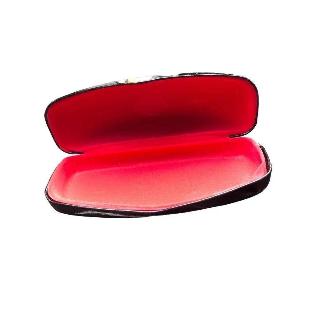 Lulu Guinness shiny black clamshell eyeglass hard case with cleaning cloth